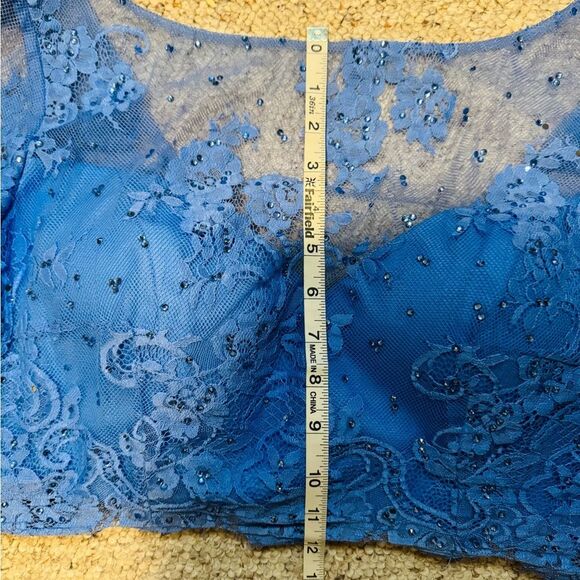 Sherri Hill Blue and White Bishop Sleeve Prom Dress - Picture 12 of 15